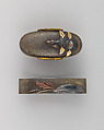 Sword-Hilt Collar and Pommel (Fuchigashira), Copper-silver alloy (shibuichi), gold, Japanese