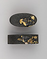 Sword-Hilt Collar and Pommel (Fuchigashira), Copper-gold alloy (shakudō), gold, Japanese