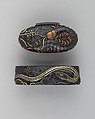 Sword-Hilt Collar and Pommel (Fuchigashira), Copper-gold alloy (shakudō), gold,  copper-silver alloy (shibuichi), Japanese