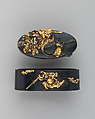 Sword-Hilt Collar and Pommel (Fuchigashira), Copper-gold alloy (shakudō), gold, Japanese