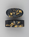 Sword-Hilt Collar and Pommel (Fuchigashira), Copper-gold alloy (shakudō), gold, silver, copper-silver alloy (shibuichi), Japanese