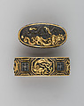 Sword-Hilt Collar and Pommel (Fuchigashira), Copper-gold alloy (shakudō), gold, silver, Japanese