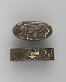 Sword-Hilt Collar and Pommel (Fuchigashira), Copper-gold alloy (shakudō), gold, silver, copper-silver alloy (shibuichi), copper, Japanese
