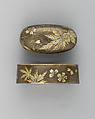 Sword-Hilt Collar and Pommel (Fuchigashira), Copper-silver alloy (shibuichi) gold, Japanese