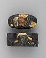 Sword-Hilt Collar and Pommel (Fuchigashira), Copper-gold alloy (shakudō), gold, copper-silver alloy (shibuichi), Japanese
