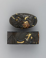 Sword-Hilt Collar and Pommel (Fuchigashira), Copper-silver alloy (shibuichi), gold, Japanese