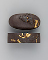 Sword-Hilt Collar and Pommel (Fuchigashira), Iron, gold, Japanese