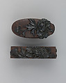 Sword-Hilt Collar and Pommel (Fuchigashira), Iron, copper-gold alloy (shakudō), Japanese