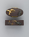Sword-Hilt Collar and Pommel (Fuchigashira), Iron, gold, copper-gold alloy (shakudō), Japanese