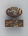 Sword-Hilt Collar and Pommel (Fuchigashira), Iron, gold, copper-silver alloy (shibuichi), copper-gold alloy (shakudō), Japanese