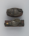 Sword-Hilt Collar and Pommel (Fuchigashira), Iron, gold, copper-gold alloy (shakudō), Japanese