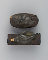 Sword-Hilt Collar and Pommel (Fuchigashira), Iron, gold, copper-gold alloy (shakudō), Japanese