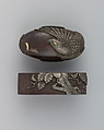 Sword-Hilt Collar and Pommel (Fuchigashira), Iron, copper-silver alloy (shibuichi), Japanese