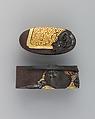 Sword-Hilt Collar and Pommel (Fuchigashira), Iron, gold, copper-gold alloy (shakudō), Japanese