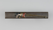 Knife Handle (Kozuka), Inscribed by Iwama Masayoshi (Japanese, 1764–1837), Copper-silver alloy (shibuichi), copper-gold alloy (shakudō), gold, silver, copper, Japanese