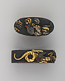 Sword-Hilt Collar and Pommel (Fuchigashira), Copper-gold alloy (shakudō), gold, Japanese