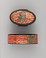 Sword-Hilt Collar and Pommel (Fuchigashira), Copper-gold alloy (shakudō), snake skin, lacquer, Japanese
