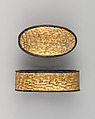 Sword-Hilt Collar and Pommel (Fuchigashira), Copper-gold alloy (shakudō), snake skin, gold, Japanese