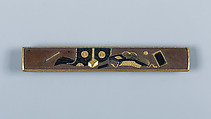 Knife Handle (Kozuka), Inscribed by Gotō Kenjō (Japanese, 1586–1663, seventh-generation Gotō master), Copper-gold alloy (shakudō), gold, Japanese