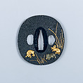 木賊兎図大小揃物 Fittings for a Pair of Swords (<i>Daishō Soroi-Mono</i>), Inscribed by 石黒政美 Ishiguro Masayoshi (Japanese, 1774–1862), Copper-gold alloy (<i>shakudō</i>), gold, silver, copper-silver alloy (<i>shibuichi</i>), copper, Japanese