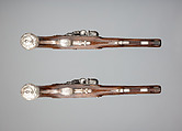 Pair of Flintlock Pistols, William Brander (British, London, active mid- to late 18th century), Steel, wood (walnut), brass, silver, gold, horn, British, London