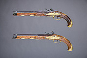 Pair of Flintlock Pistols, Johann Andreas Kuchenreuter (German, Regensburg, 1716–1795), Steel, wood, bronze, gold, silver, horn, German, Regensburg