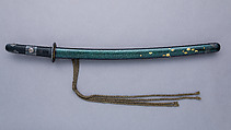 Blade and Mounting for a Short Sword (<i>Wakizashi</i>), Blade inscribed by Kawachino Kamifujiwara Rai[...] (Japanese, active 18th century), Steel, wood, lacquer, gold, abalone shell, iron, silver, copper-gold alloy (<i>shakudō</i>), copper, silk, Japanese