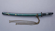 Blade and Mounting for a Short Sword (<i>Wakizashi</i>), Blade inscribed by Kawachino Kamifujiwara Rai[...] (Japanese, active 18th century), Steel, wood, lacquer, gold, abalone shell, iron, silver, copper-gold alloy (<i>shakudō</i>), copper, silk, Japanese