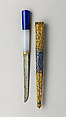 Imperial Lapis Lazuli and Jade-Hilted Knife with Sheath, Steel, gold, silver, lapis lazuli, jade, coral, enamel, Chinese