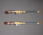 Cased Pair of Flintlock Pistols Presented to Captain Cayetano Valdés y Flores, Nicolas Noël Boutet (French, Versailles and Paris, 1761–1833), Steel, wood, silver, gold, copper alloy, leather, textile, French, Versailles