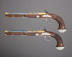 Cased Pair of Flintlock Pistols Presented to Captain Cayetano Valdés y Flores, Nicolas Noël Boutet (French, Versailles and Paris, 1761–1833), Steel, wood, silver, gold, copper alloy, leather, textile, French, Versailles