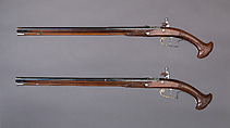 Pair of Flintlock Holster Pistols Made for Louis XIV of France (r. 1643–1715), Pierre Cisteron (French, ca. 1589–1684), Steel, fruitwood, gold, silver, French, Figeac