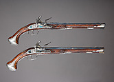 Pair of Flintlock Holster Pistols with the Arms of Liechtenstein, Georg Keiser (Austrian, Eger 1647–ca. 1740 Vienna), Steel, wood (walnut), silver, gold, Austrian, Vienna