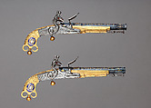 Pair of Flintlock Pistols of Scottish Type Presented to Jeffrey, 1st Baron Amherst (1717–1797), John Murdoch (Scottish, Doune, Perthshire, active 1750–died 1812), Steel, copper alloy, gold, enamel, agate, textile (silk), British, Doune (Scotland) and probably London