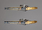Pair of Flintlock Pistols of Scottish Type Presented to Jeffrey, 1st Baron Amherst (1717–1797), John Murdoch (Scottish, Doune, Perthshire, active 1750–died 1812), Steel, copper alloy, gold, enamel, agate, textile (silk), British, Doune (Scotland) and probably London