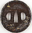 Sword Guard (<i>Tsuba</i>) with <i>Sansui Nanga</i> (Mountain and Seascape) Design, Iron, gold, Japanese