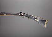 Percussion Longrifle Converted to a Target Rifle, Attributed to Jacob Kuntz (American, Allentown, Pennsylvania 1780–1876 Philadelphia, Pennsylvania), Wood (maple), steel, brass, platinum, silver, horn, bone, stock and fittings, American, Philadelphia; lock, British, London; barrel, Scottish, Edinburgh