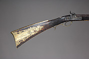 Percussion Longrifle Converted to a Target Rifle, Attributed to Jacob Kuntz (American, Allentown, Pennsylvania 1780–1876 Philadelphia, Pennsylvania), Wood (maple), steel, brass, platinum, silver, horn, bone, stock and fittings, American, Philadelphia; lock, British, London; barrel, Scottish, Edinburgh