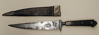 Hunting Knife with Sheath, Steel, wood, silver, leather, Swiss