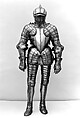 Field Armor Probably of Sir John 
Scudamore (1541 or 1542–1623), Made under the direction of Jacob Halder (British, master armorer at the royal workshops at Greenwich, documented in England 1558–1608), Steel, gold, leather, British, Greenwich