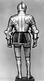 Field Armor Probably of Sir John 
Scudamore (1541 or 1542–1623), Made under the direction of Jacob Halder (British, master armorer at the royal workshops at Greenwich, documented in England 1558–1608), Steel, gold, leather, British, Greenwich