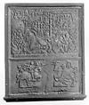 Fireback with New Testament Scenes and Two Knights Jousting, Iron, German