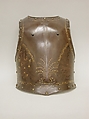 Shot-Proof Cuirass (Breastplate and Backplate), Steel, gold, brass, textile, leather, French, Besançon
