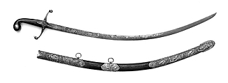 Saber with Scabbard, Acem Oglu  Turkish, Steel, silver-gilt, gold, agate, wood, leather, Turkish, Ottoman