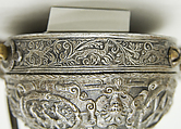 Priming Flask Bearing the Monograms and Arms of the Prince-Elector August I of Saxony (reigned 1553–86) and  Anna of Denmark (reigned 1553–85), Iron, gold, silver, silk, German, probably Saxony