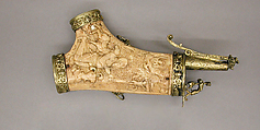 Powder Flask, Jeremias Ritter (German, recorded 1605–46), Staghorn, silver, gold, German, Nuremberg
