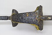 Sword (Firangi), Steel, iron, silver, gold, textile, hilt, Indian; blade, European