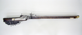 Wheellock Rifle, Lienhart Has (German, active ca. 1663), Steel, wood (walnut), brass, bone, German, Gmünd