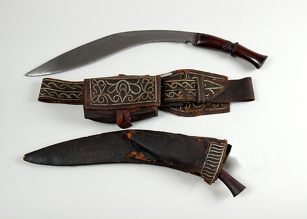 Knife (Kukri) with Sheath, Small Knife, Belt, Pouch and Box