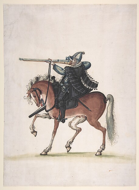Drawing of a Mounted Arquebusier (Soldier on Horseback)
